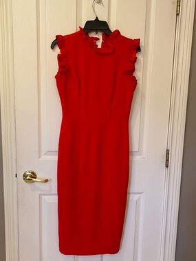 Maggy London Nordstrom Red Ruffle-Trim Sleeveless Midi Dress Size 0